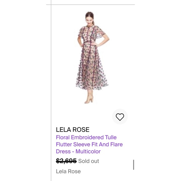 Lela Rose Embroidered Tulle Midi Flutter Sleeve Fit & Flare Dress Size 10 Medium - Picture 4 of 12